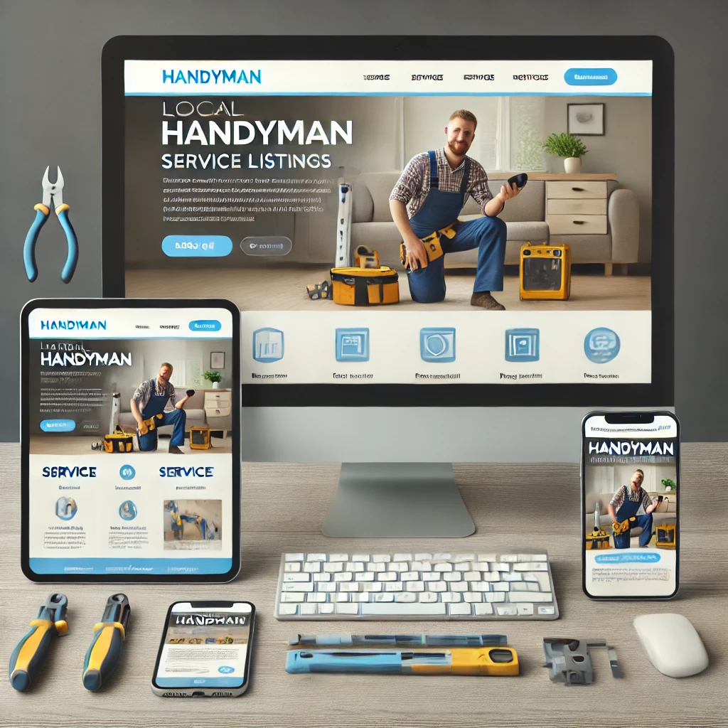 Responsive handyman website design example - Mobile-friendly vs desktop layout comparison