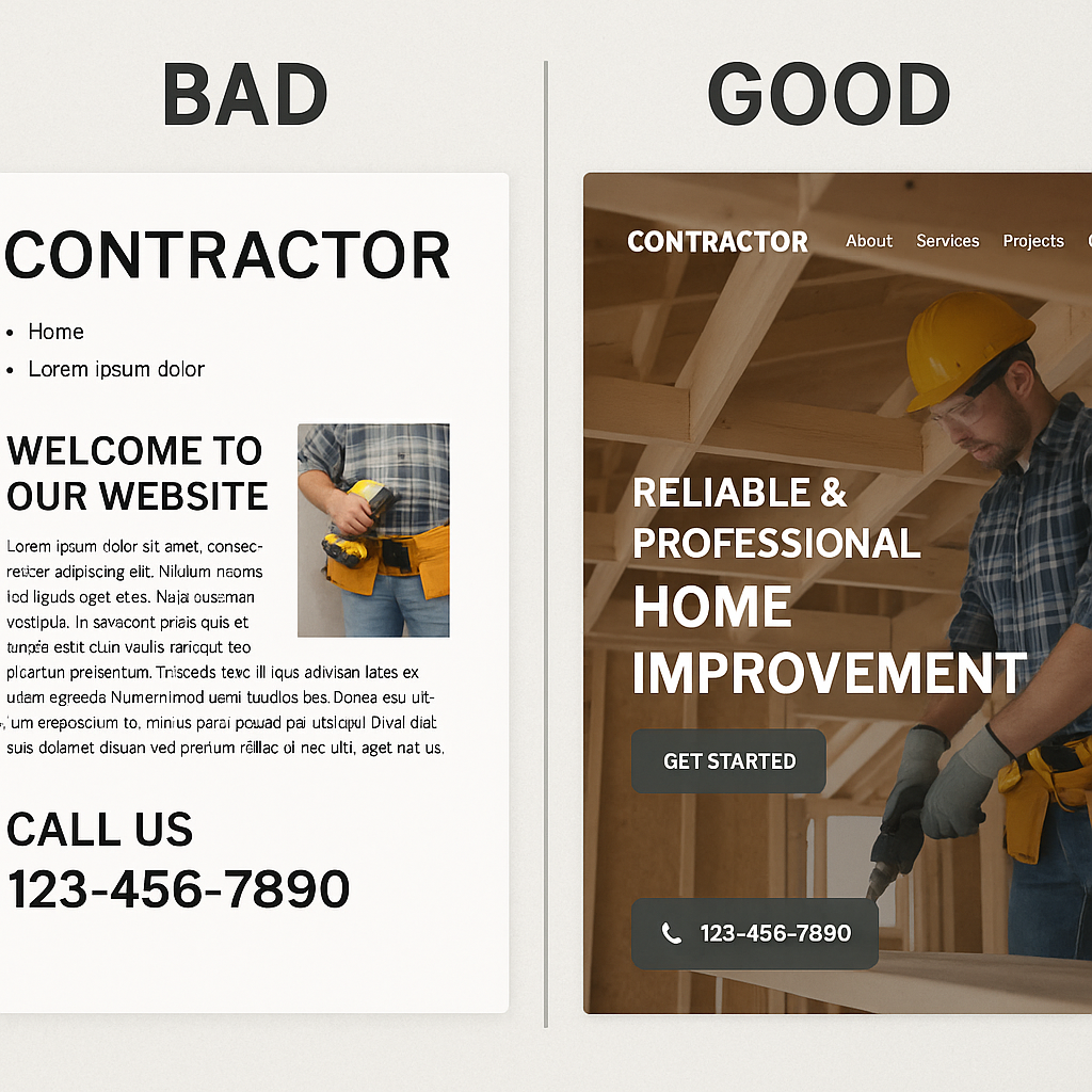 Bad vs. good website design for contractors – MD Nasir Digital